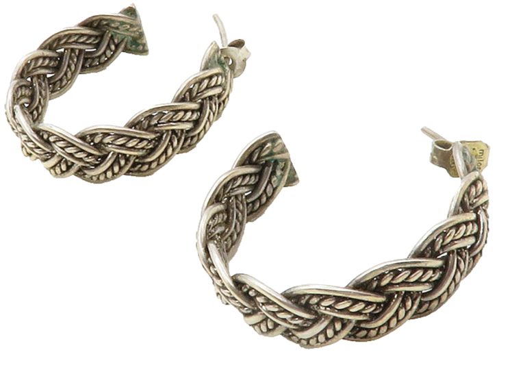 925 Sterling Silver Vintage Dark Tone Twist Braided JHoop Earrings  EG6745