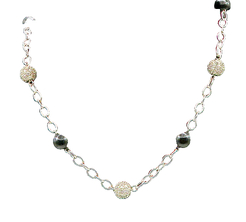 ESPO 925 Sterling Silver Vintage Black Onyx & Cubic Zirconia Necklace  NE3678