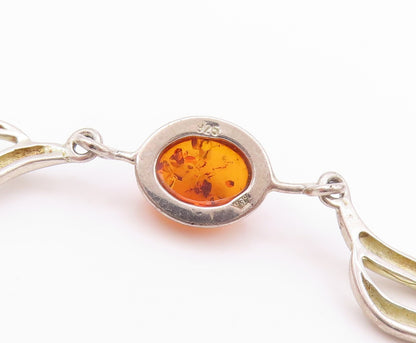 925 Sterling Silver Vintage Bracelet Cabochon Honey Amber Swirly Design  BT11257