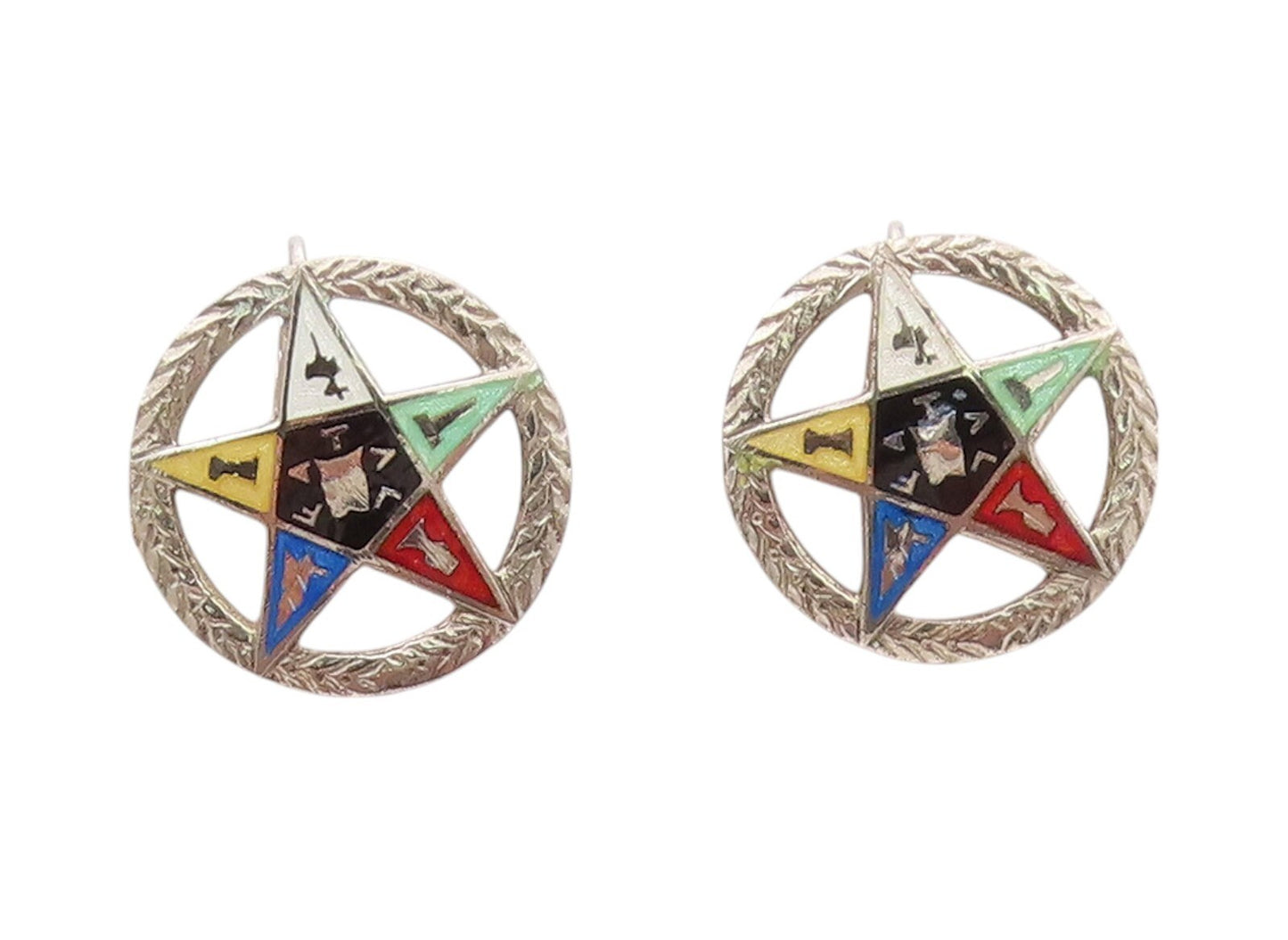925 Sterling Silver Vintage Earrings Enameled Order Of The Eastern Star  EG13457