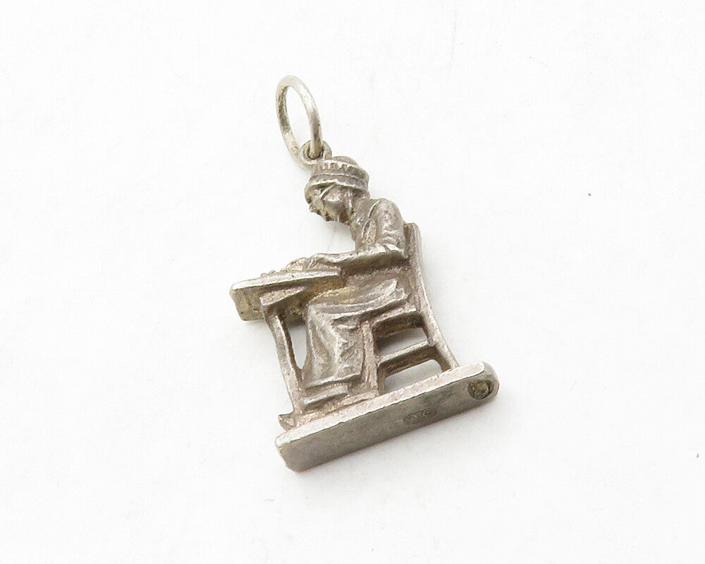 925 Sterling Silver  Vintage Dark Tone Woman Sitting At Desk Pendant  PT10306