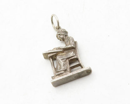 925 Sterling Silver  Vintage Dark Tone Woman Sitting At Desk Pendant  PT10306