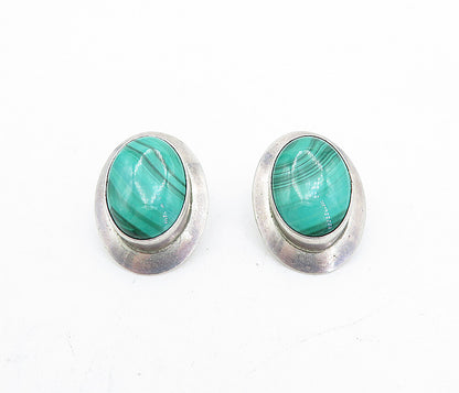 NAVAJO 925 Sterling Silver  Vintage Cabochon Malachite Drop Earrings  EG2184