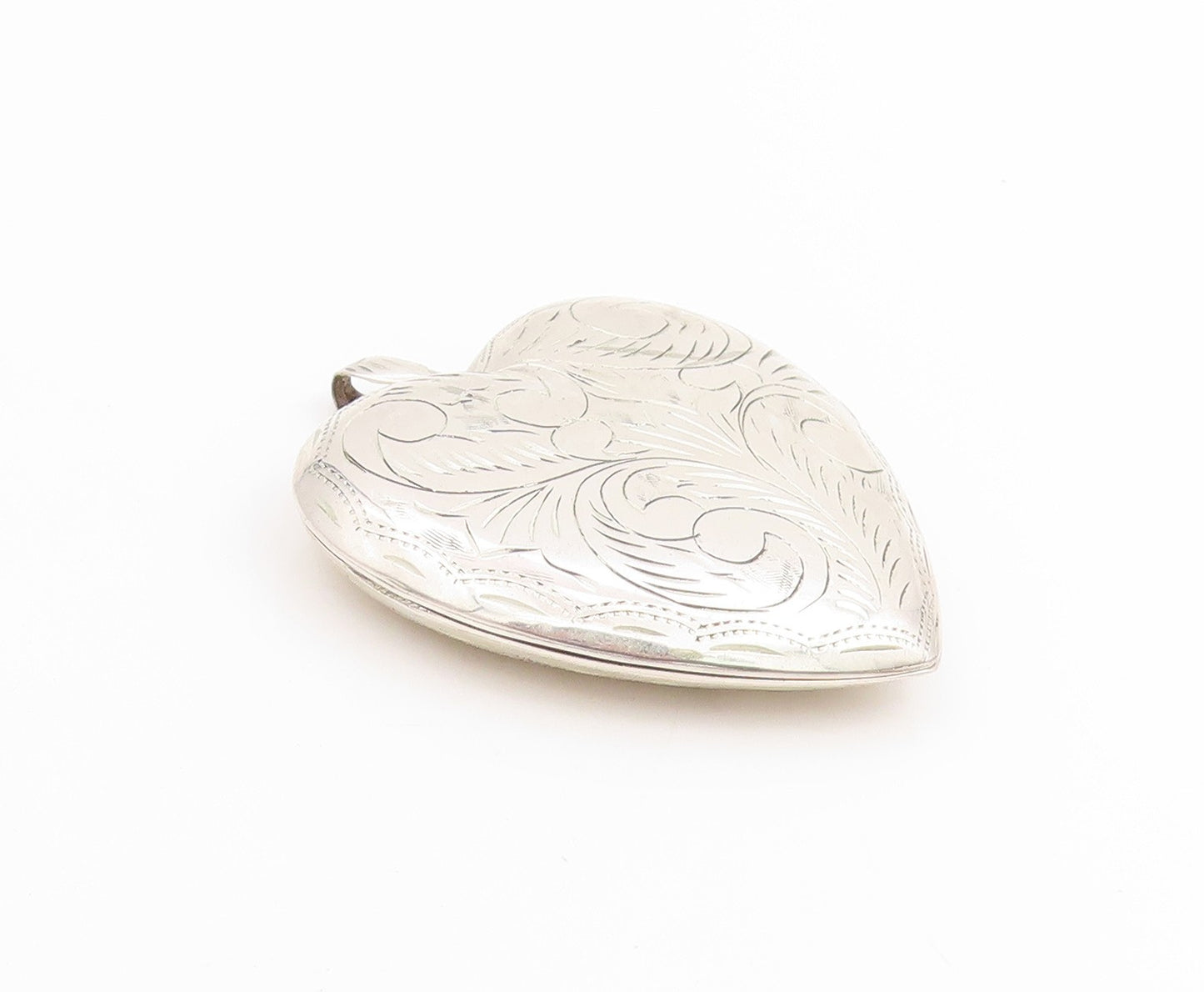 925 Sterling Silver Vintage Pendant Etched Large Floral Love Heart OPENS PT25193