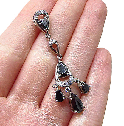 925 Sterling Silver  Hematite & Cubic Zirconia Chandelier Drop Pendant  PT1626