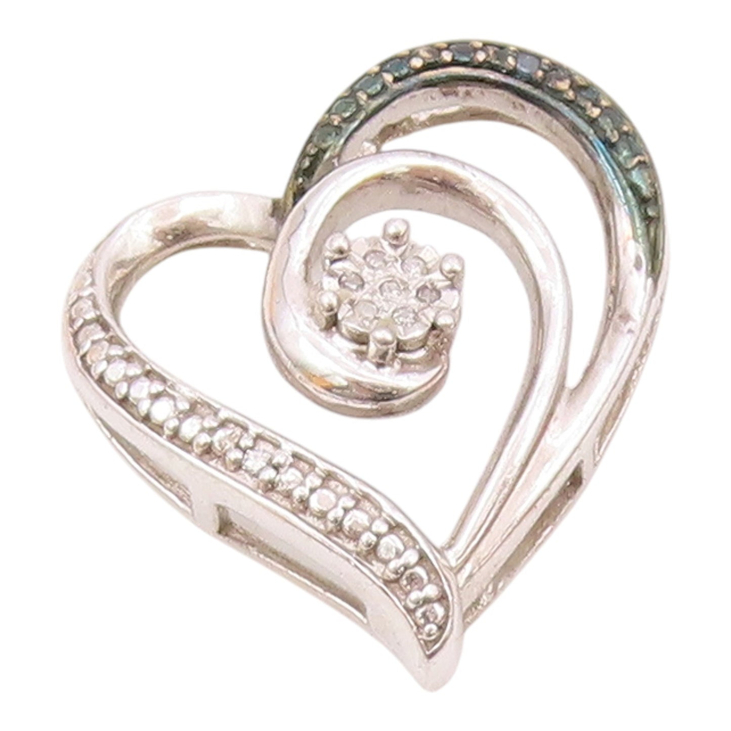 925 Sterling Silver Vintage Genuine Diamonds Two Tone Heart Pendant PT17762