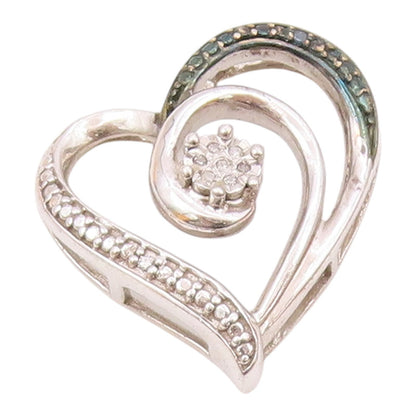 925 Sterling Silver Vintage Genuine Diamonds Two Tone Heart Pendant PT17762