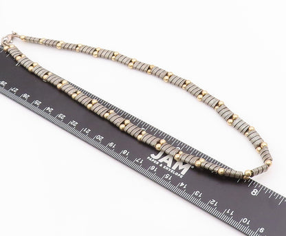 14k Gold 925 Sterling Silver Vintage Necklace Antique Carved Bead Design  NE4440