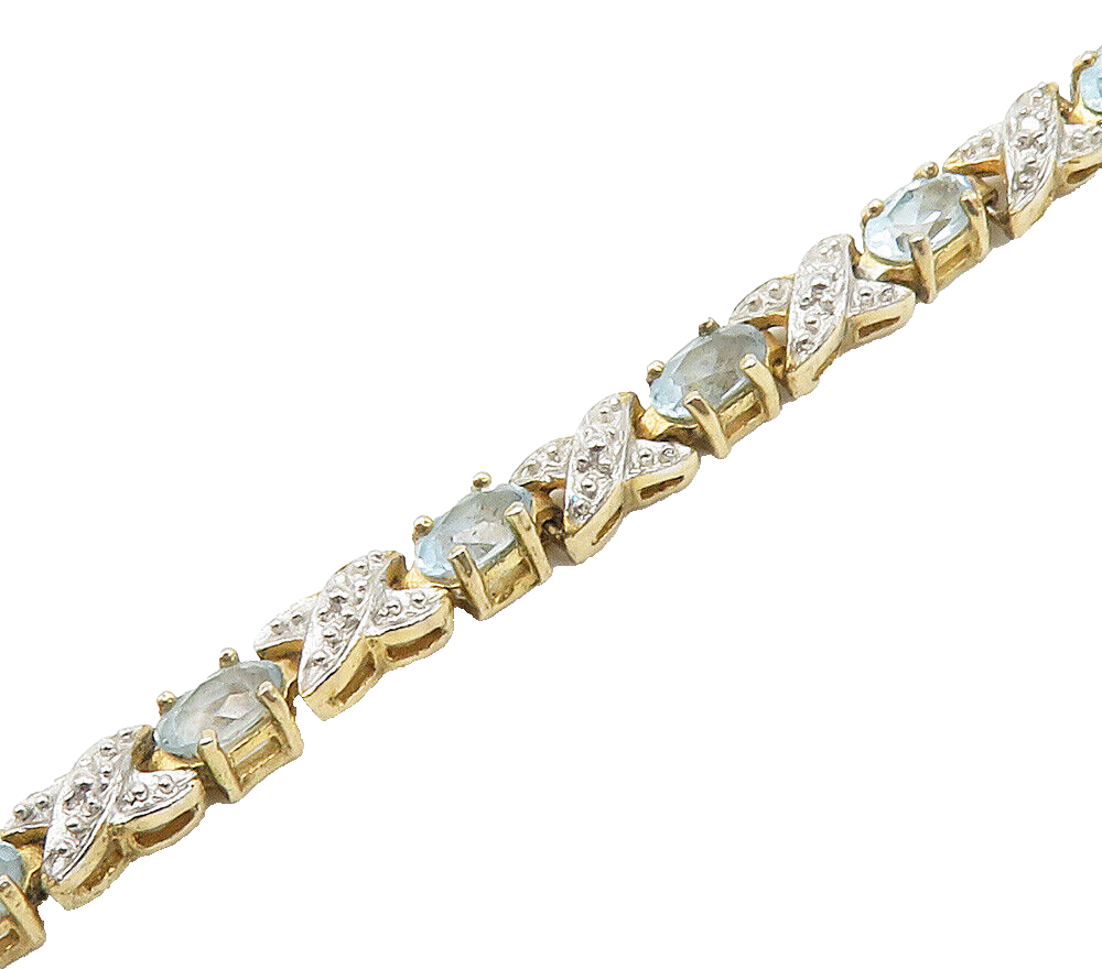 ROSS SIMON 925 Silver  Genuine Diamonds & Blue Topaz Chain Bracelet  BT6099