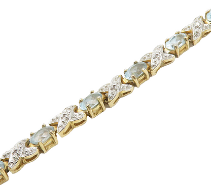 ROSS SIMON 925 Silver  Genuine Diamonds & Blue Topaz Chain Bracelet  BT6099