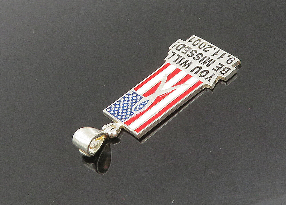 925 Sterling Silver  Vintage Enamel United States Flag Pendant  PT16491