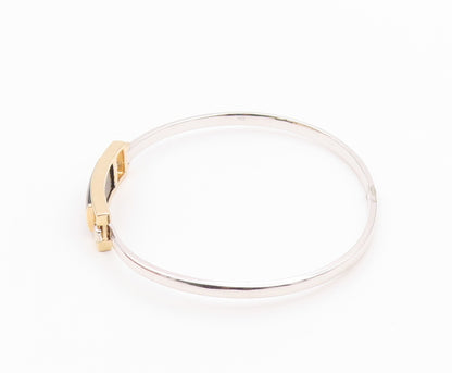 925 Silver  Vintage Two Tone Rectangular Black Onyx Bangle Bracelet  BT9384