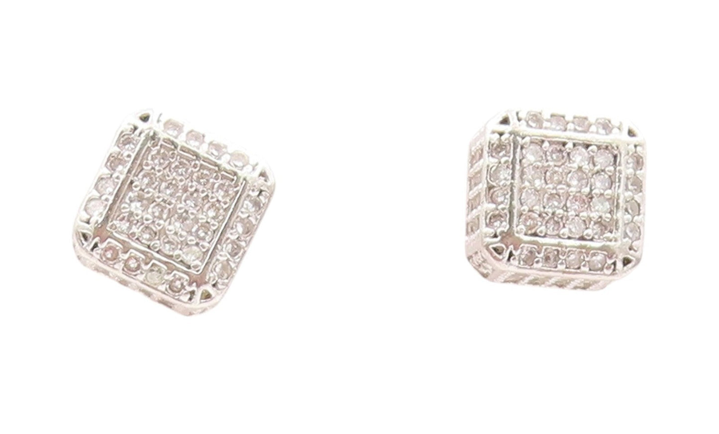 925 Sterling Silver Vintage Earrings Minimalist CZ Inlay Open Cube  EG13345