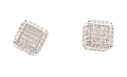 925 Sterling Silver Vintage Earrings Minimalist CZ Inlay Open Cube  EG13345