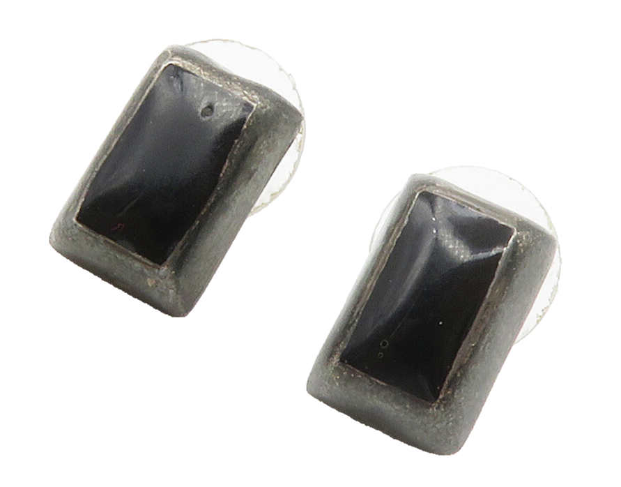 925 Sterling Silver  Vintage Inlaid Black Onyx Square Drop Earrings  EG7498
