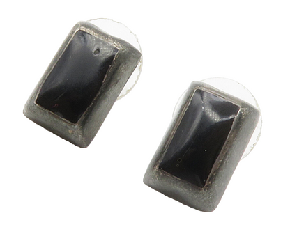 925 Sterling Silver  Vintage Inlaid Black Onyx Square Drop Earrings  EG7498