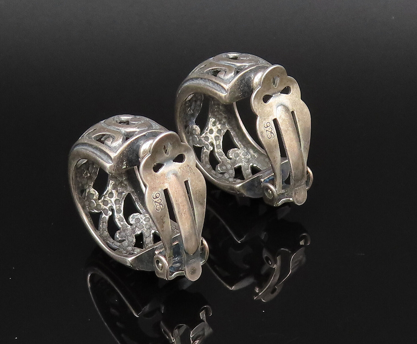 SILPADA 925 Silver  Vintage Oxidized Openwork Scroll Hoop Earrings  EG12084