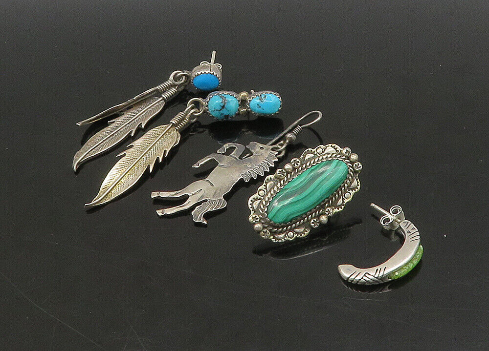 ZUNI NAVAJO 925 Silver  Vintage MultiStone Lot Single Earrings  EG11252