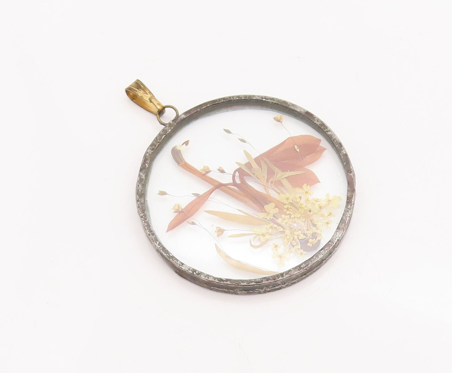 925 Sterling Silver Vintage Pendant Designer Dried Pressed Flowers  PT23335