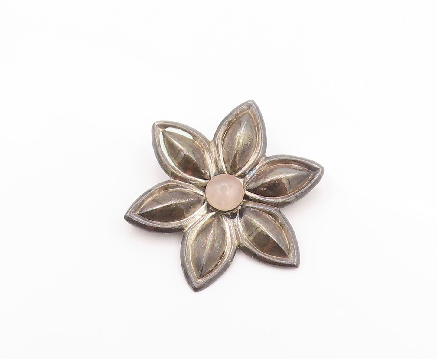 925 Sterling Silver Vintage Brooch Cabochon Gemstone Cutout Flower  BP11624