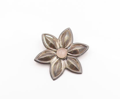 925 Sterling Silver Vintage Brooch Cabochon Gemstone Cutout Flower  BP11624