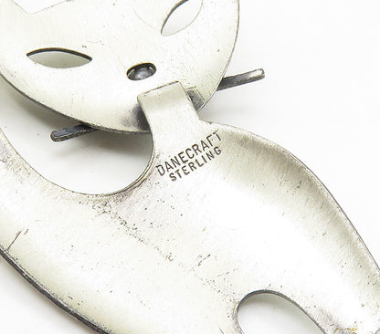 DANECRAFT 925 Sterling Silver   Vintage Modernist Cat Motif Brooch Pin  BP6615