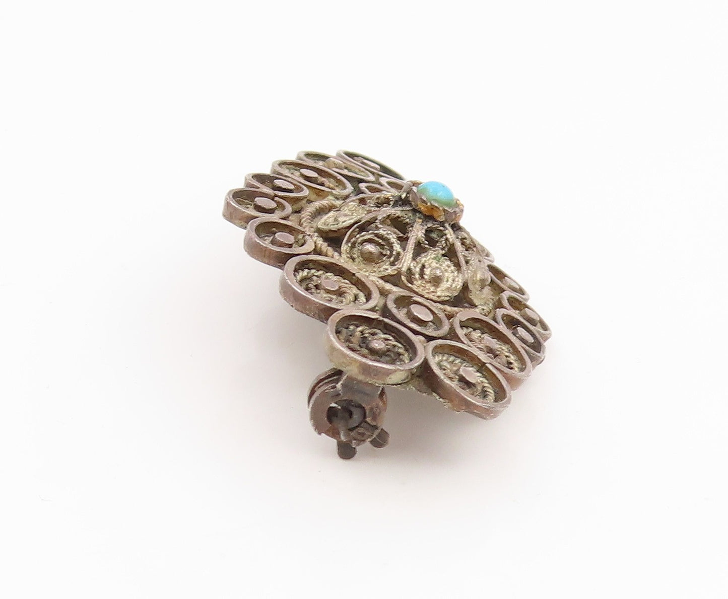 925 Sterling Silver Vintage Brooch Pin ISRAEL Turquoise Intricate Design BP12348