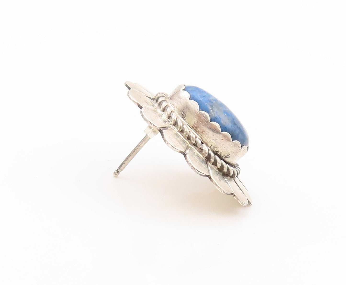 925 Sterling Silver Vintage Earrings Oval Cabochon Turquoise Flower  EG13547