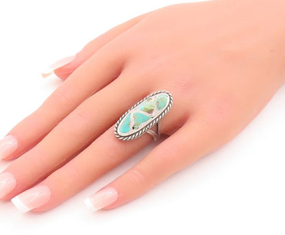 925 Sterling Silver Vintage Ring NAVAJO Oval Inlay Turquoise  Sz 6.5  RG28488