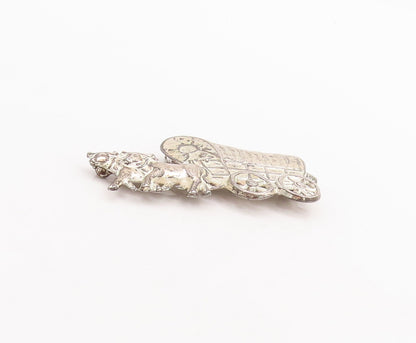 925 Sterling Silver Vintage Brooch Pin Solid Cutout Ancient Horse Cart  BP11081