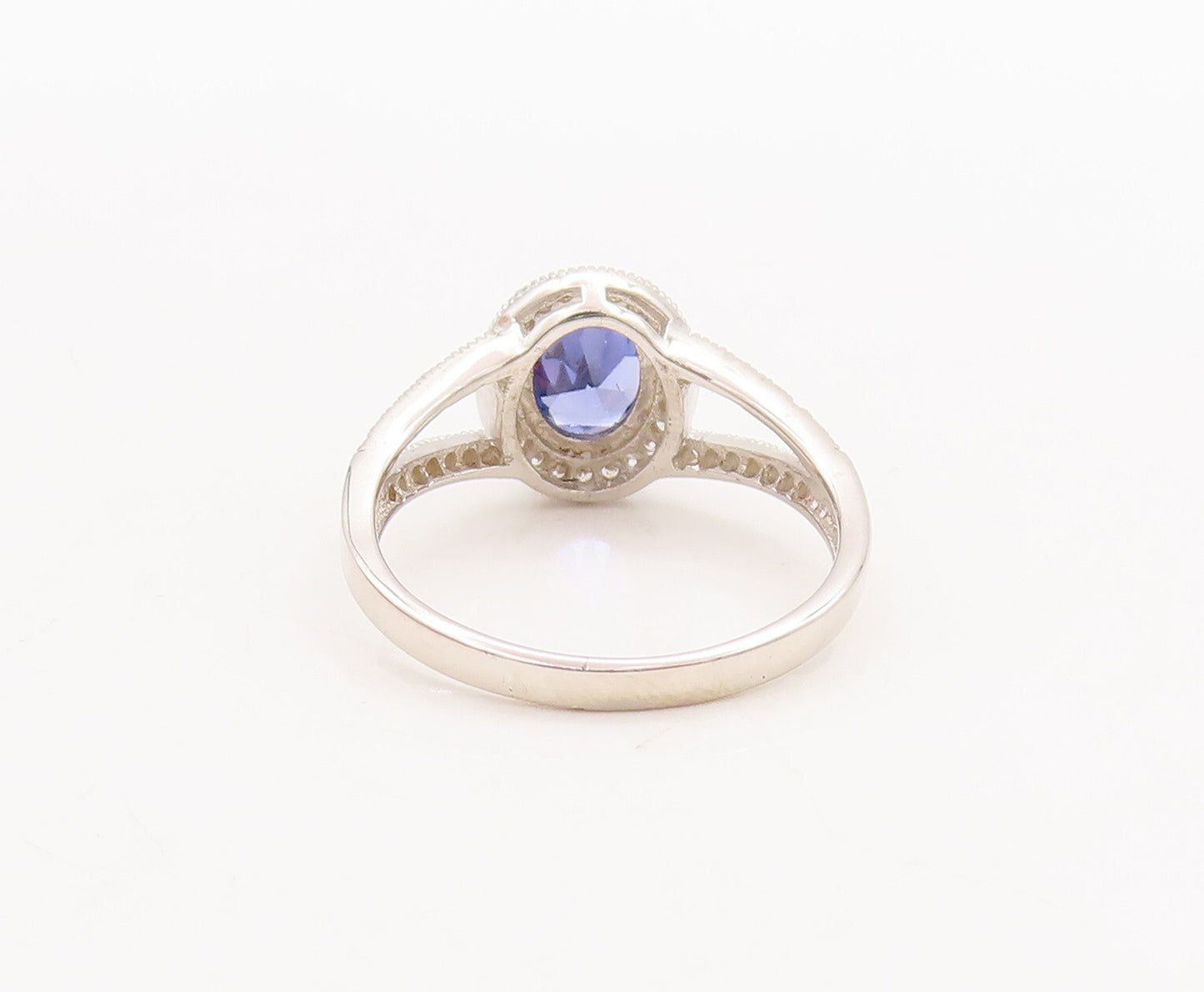 925 Sterling Silver Vintage Ring Split Neck Blue & White Topaz  Sz 7  RG29694
