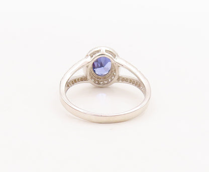 925 Sterling Silver Vintage Ring Split Neck Blue & White Topaz  Sz 7  RG29694