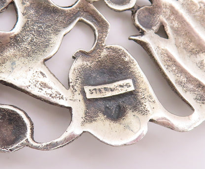 925 Sterling Silver Vintage Necklace Antique Carved Floral Pendent   NE4586