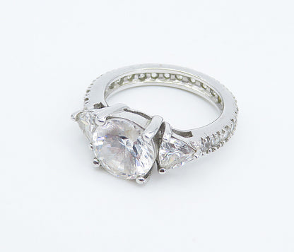 925 Sterling Silver  Cubic Zirconia Solitaire With Accents Ring Sz 7  RG8328