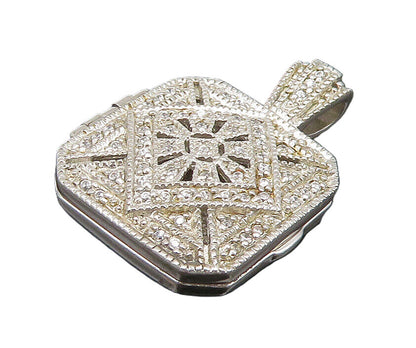 925 Sterling Silver  Vintage Heart Charm Square Topaz Pendant (OPENS)  PT20377