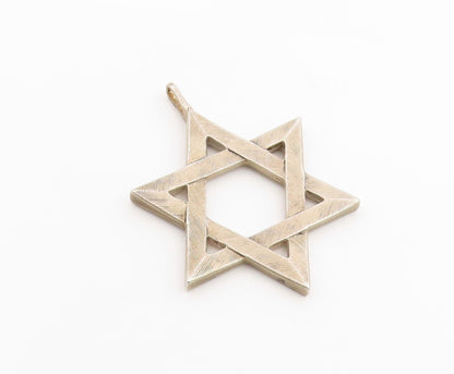 925 Sterling Silver Vintage Pendant Modernist Textured Star Of David  PT26289