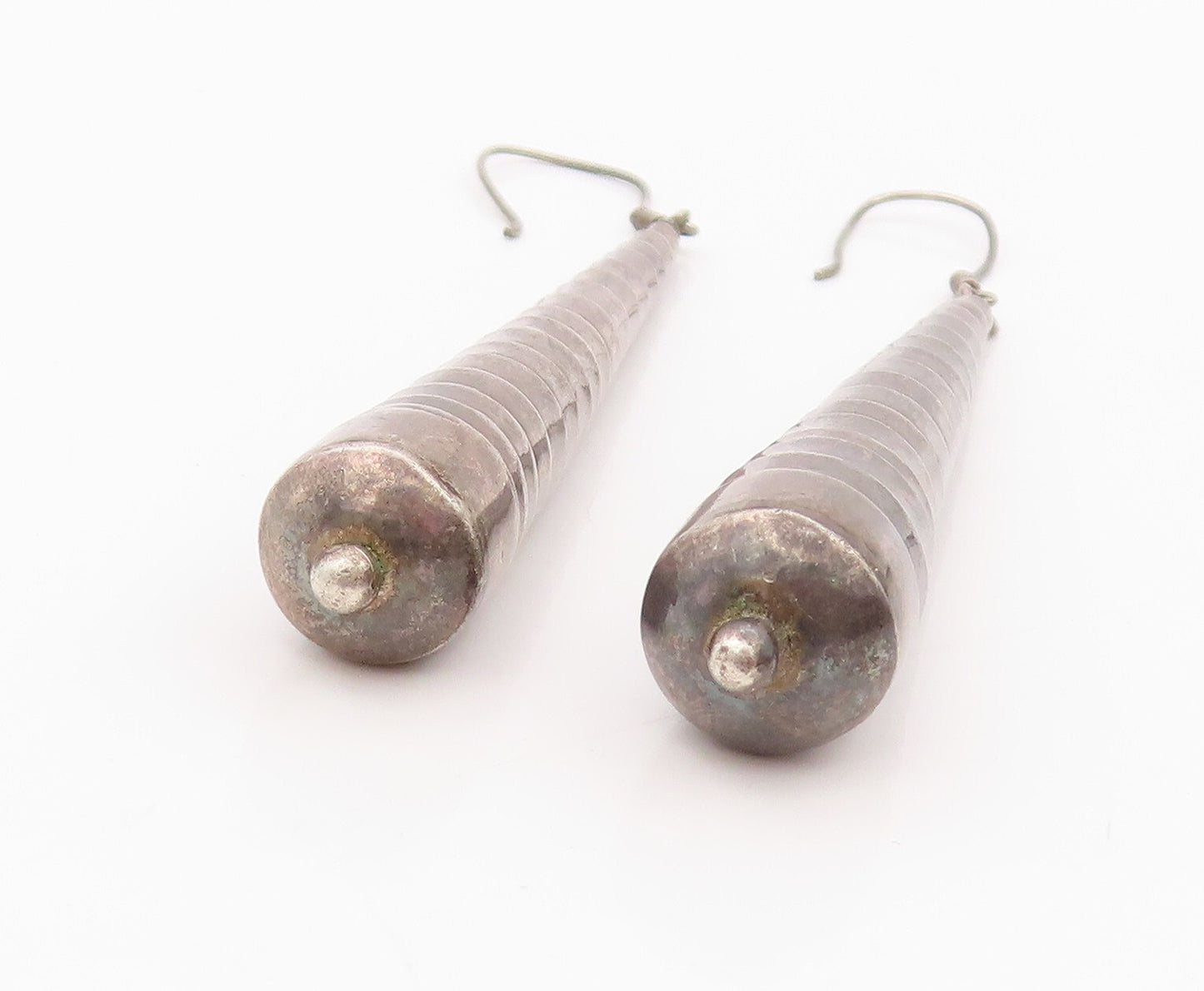 925 Sterling Silver Vintage Earrings Dark Tone Spiral Carved Drop Stick  EG13365