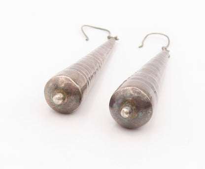 925 Sterling Silver Vintage Earrings Dark Tone Spiral Carved Drop Stick  EG13365