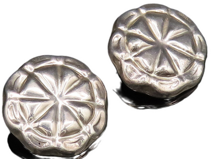 MEXICO 925 Silver  Vintage Etched Wheel Flower Motif Clip Earrings  EG12147