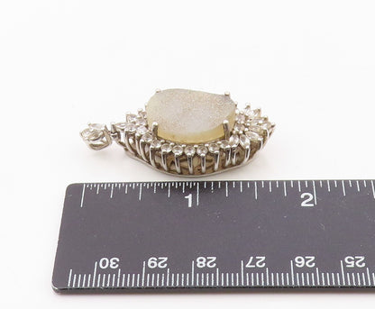925 Sterling Silver  Vintage Druzy Quartz & Topaz Floral Pendant  PT19681