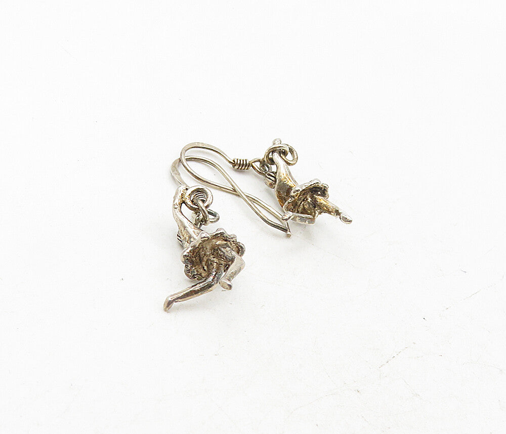 925 Sterling Silver  Vintage Petite Ballet Dancer Motif Dangle Earrings EG4884