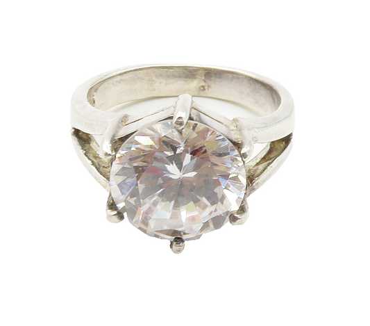 925 Sterling Silver  Prong Set Cubic Zirconia Cocktail Ring Sz 6  RG15356