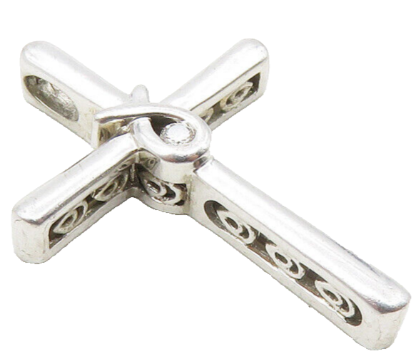 925 Sterling Silver  Petite Genuine Diamond Religious Cross Pendant  PT7924