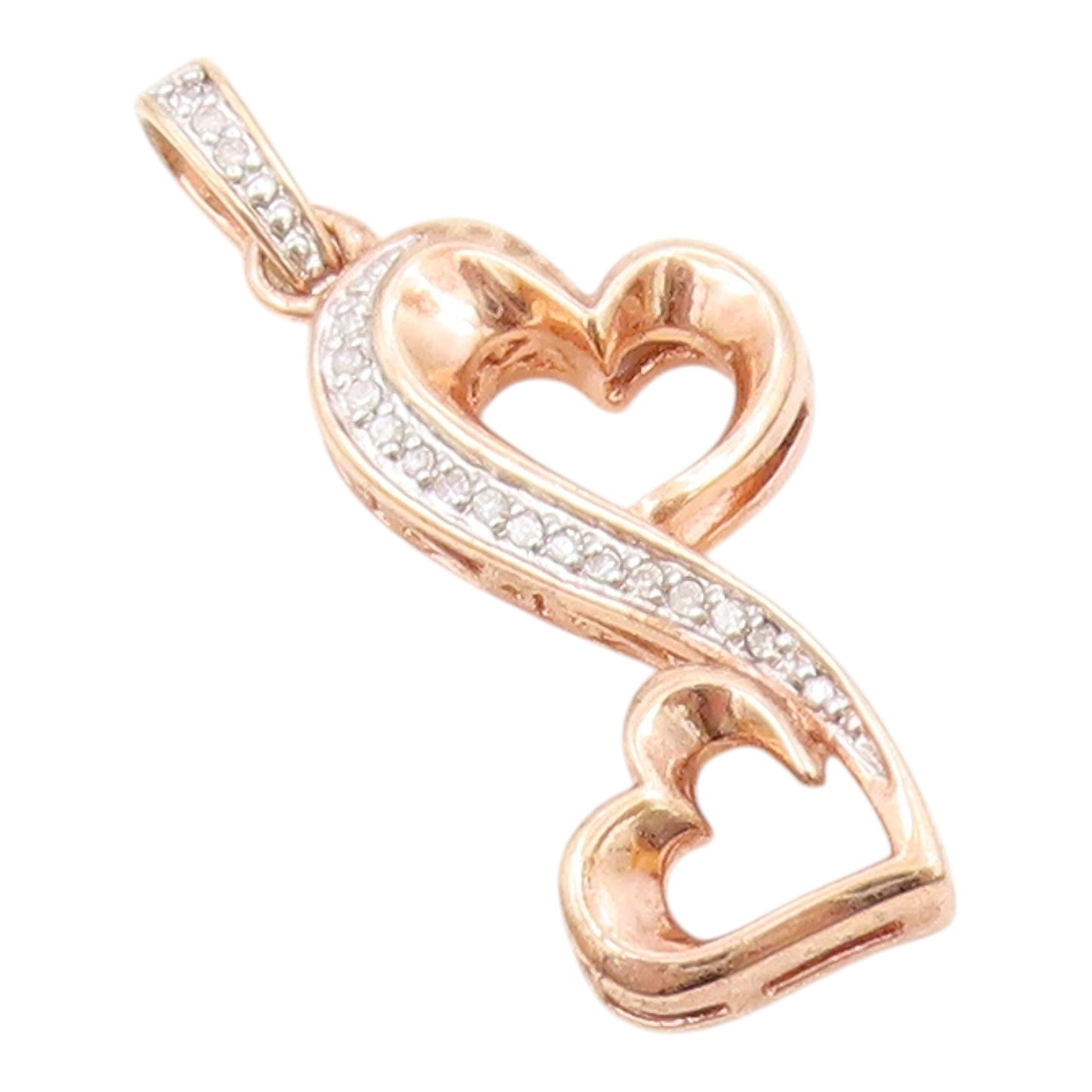925 Sterling Silver  Vintage Genuine Diamonds Infinity Heart Pendant  PT19963