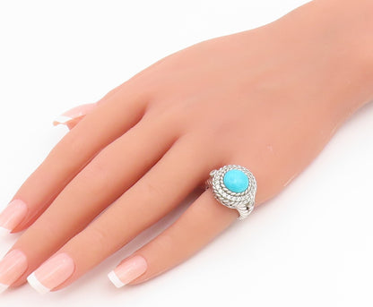 925 Sterling Silver Vintage Ring JUDITH RIPKA Turquoise & CZ Band  Sz 6  RG36686