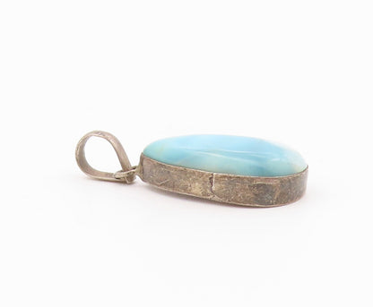 925 Sterling Silver  Vintage Cabochon Cut Larimar Rain Drop Pendant  PT15703