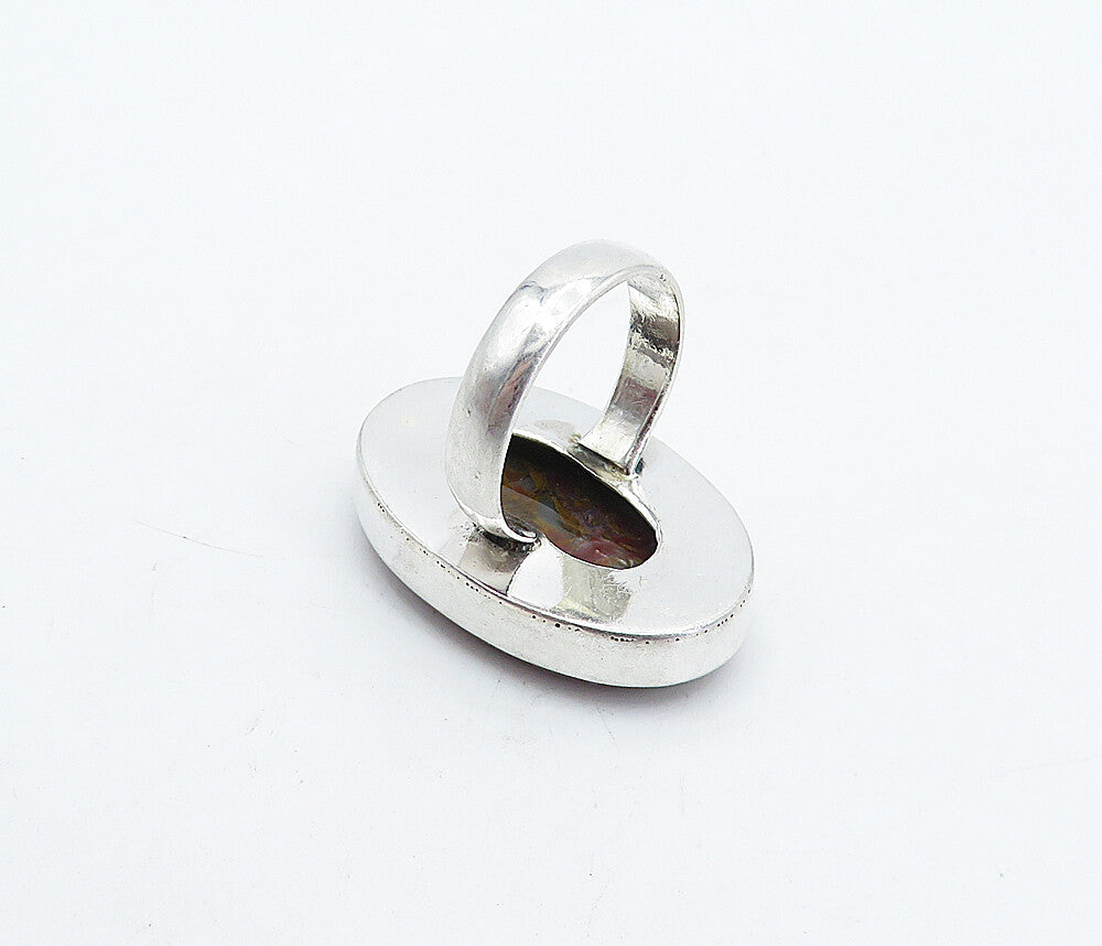 925 Sterling Silver  Vintage Agate Shiny Smooth Cocktail Ring Sz 8  RG4500