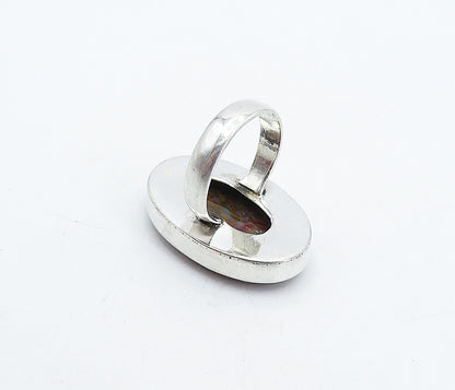 925 Sterling Silver  Vintage Agate Shiny Smooth Cocktail Ring Sz 8  RG4500