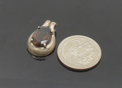 925 Sterling Silver  Vintage Prong Set Faceted Smoky Topaz Pendant  PT16874