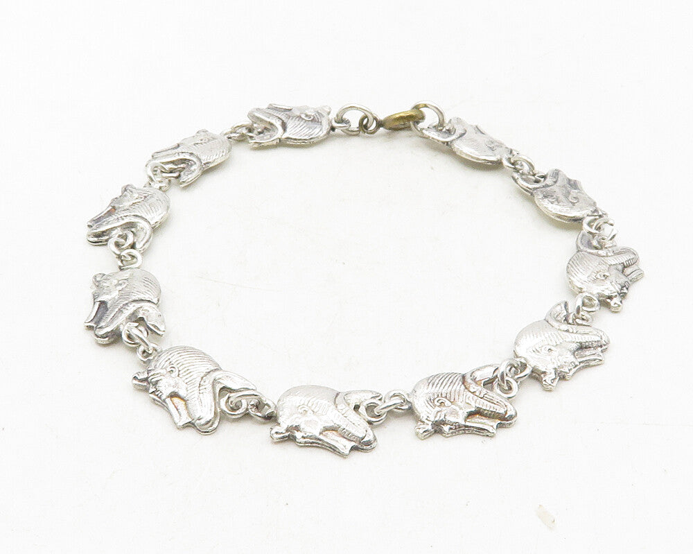 925 Sterling Silver  Vintage Egyptian Pharaoh Head Chain Bracelet  BT4244